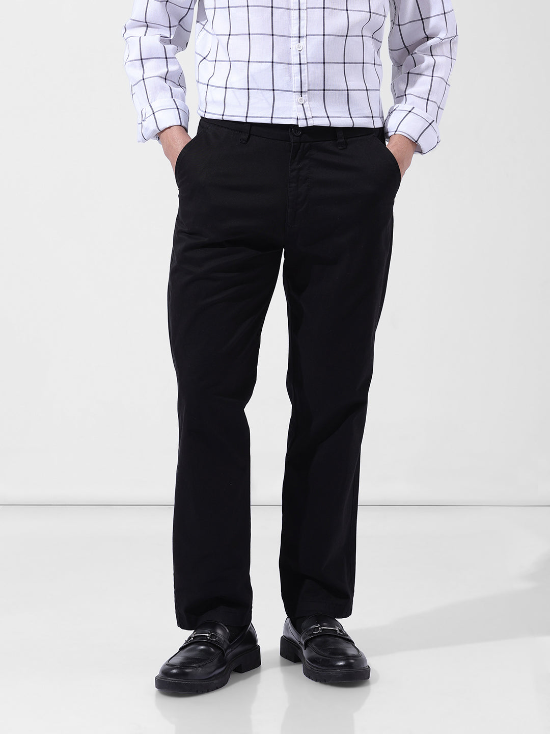 Men's Black Regular Fit Casual Chinos