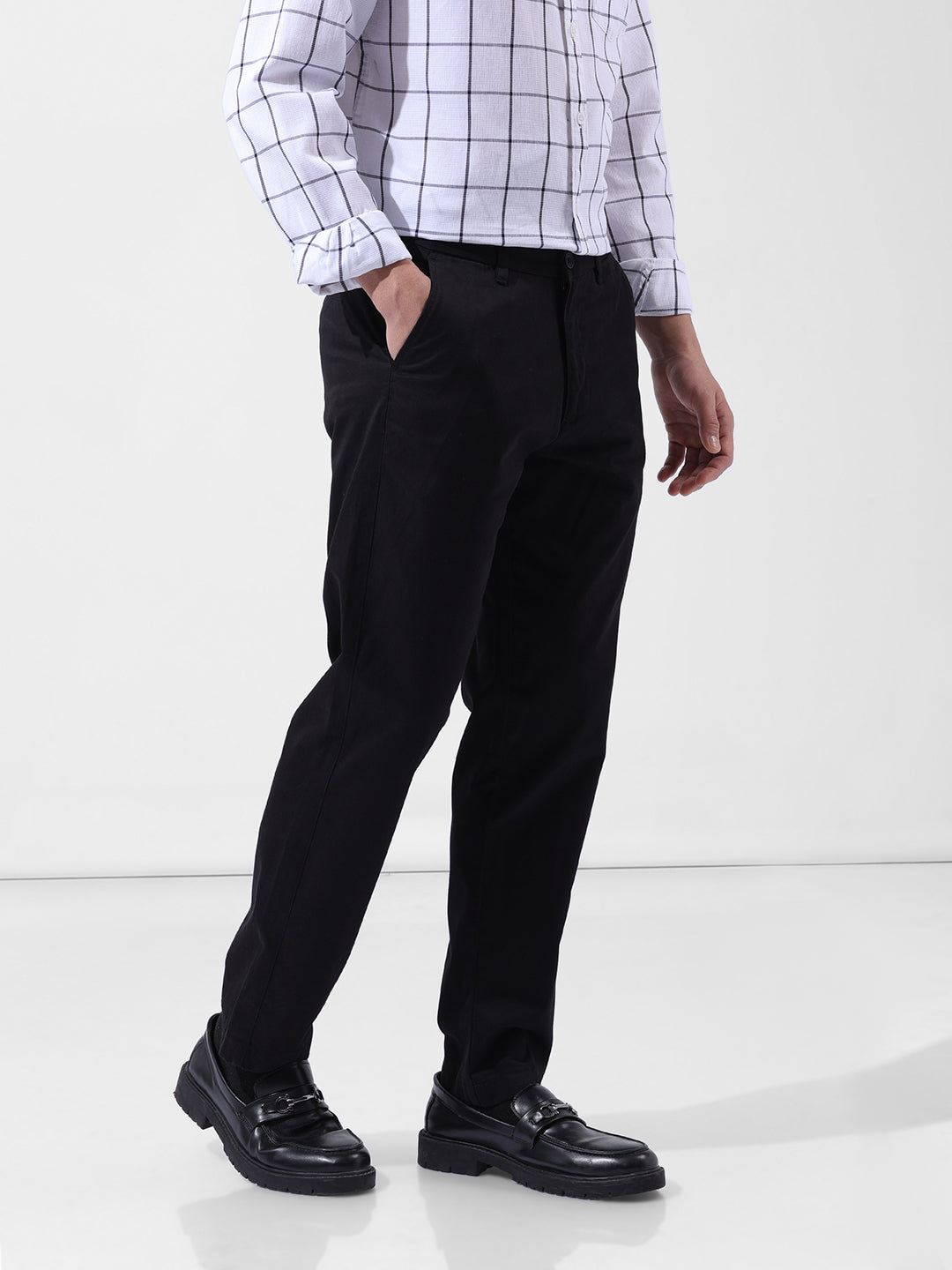 Men's Black Regular Fit Casual Chinos