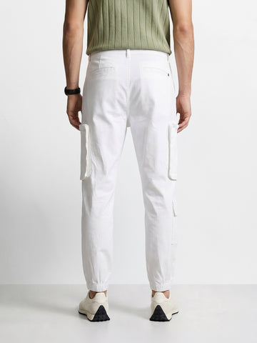 Men's White Relaxed Fit Solid Utility Cargo