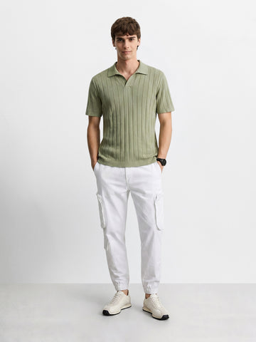Men's White Relaxed Fit Solid Utility Cargo