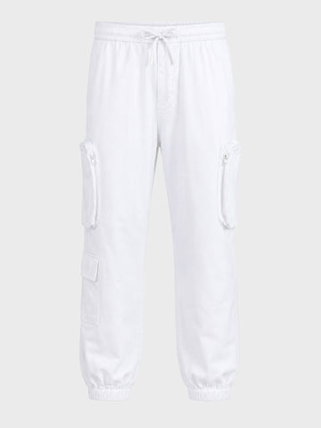 Men's White Relaxed Fit Solid Utility Cargo