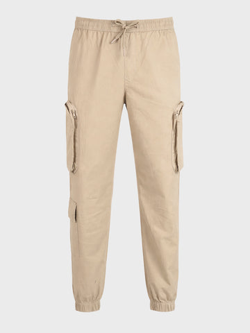 Men's Beige Relaxed Fit Solid Utility Cargo