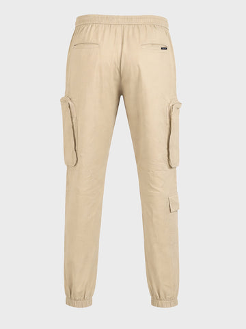Men's Beige Relaxed Fit Solid Utility Cargo