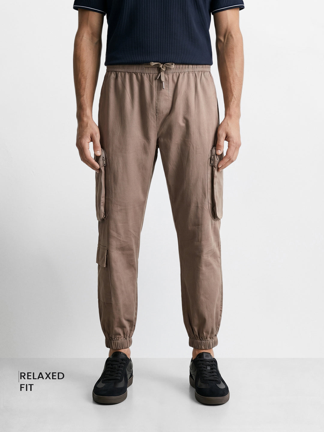 Men's Brown Relaxed Fit Solid Utility Cargo