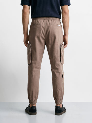 Men's Brown Relaxed Fit Solid Utility Cargo