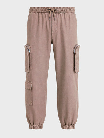 Men's Brown Relaxed Fit Solid Utility Cargo