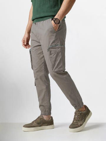 Men's Grey Relaxed Fit Solid Utility Cargo