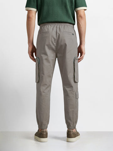 Men's Grey Relaxed Fit Solid Utility Cargo