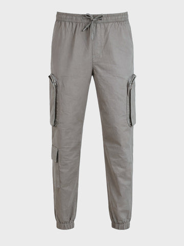 Men's Grey Relaxed Fit Solid Utility Cargo