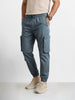 Men's Blue Relaxed Fit Solid Utility Cargo
