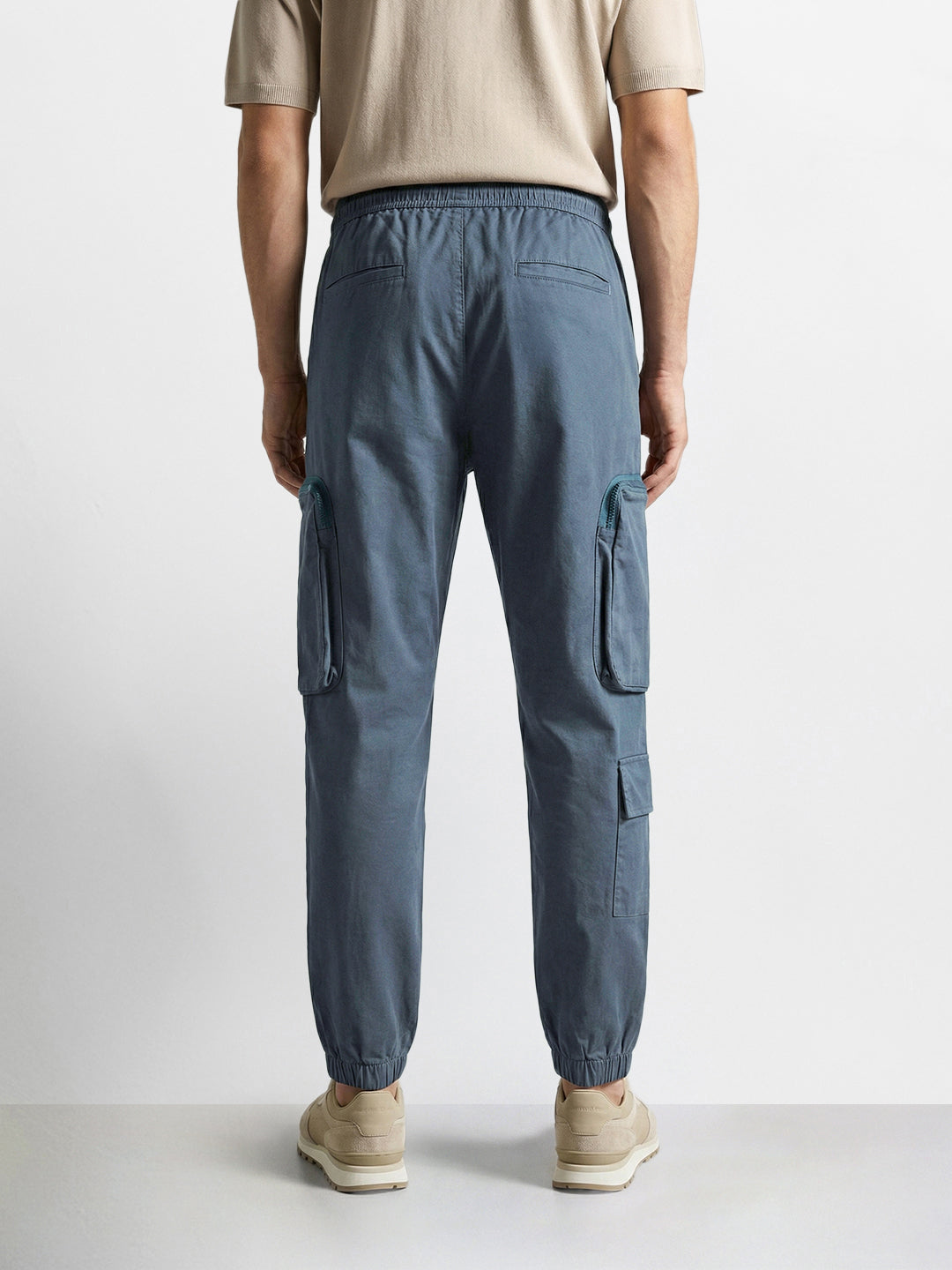 Men's Blue Relaxed Fit Solid Utility Cargo