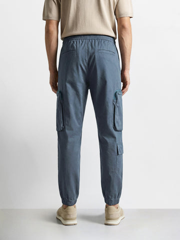 Men's Blue Relaxed Fit Solid Utility Cargo