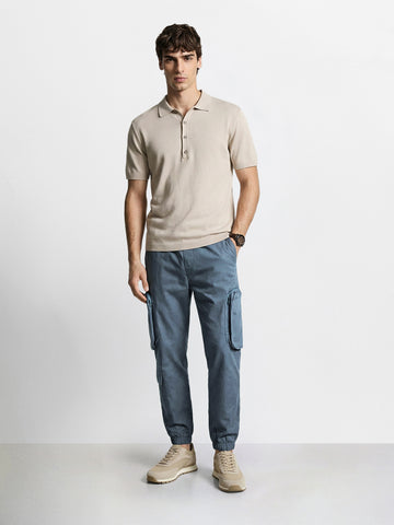 Men's Blue Relaxed Fit Solid Utility Cargo