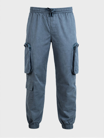 Men's Blue Relaxed Fit Solid Utility Cargo