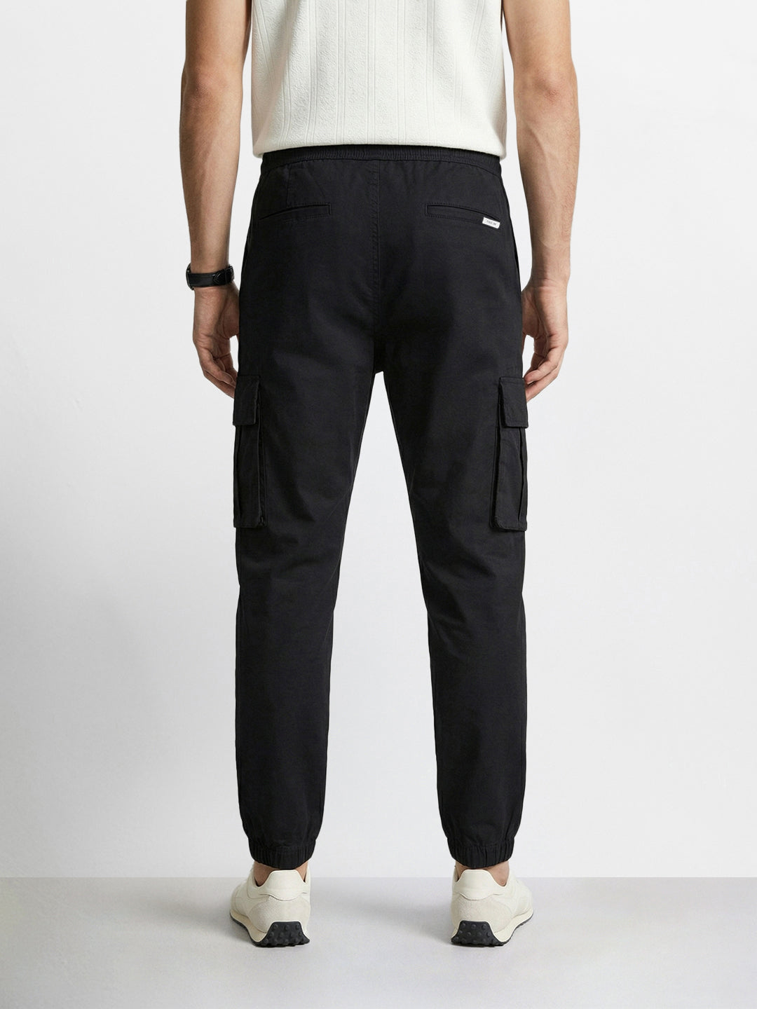 Men's Black Relaxed Fit Solid Utility Cargo