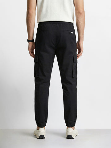 Men's Black Relaxed Fit Solid Utility Cargo