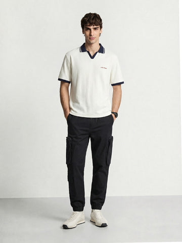 Men's Black Relaxed Fit Solid Utility Cargo