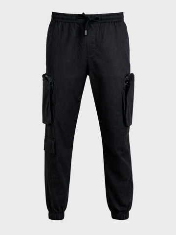 Men's Black Relaxed Fit Solid Utility Cargo