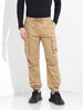Men's Khaki Relaxed Fit Solid Utility Cargo