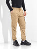 Men's Khaki Relaxed Fit Solid Utility Cargo