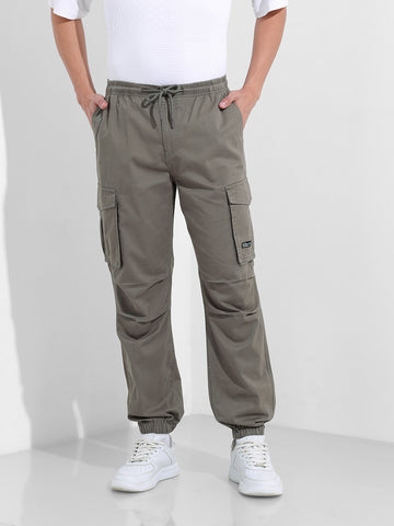 Men's Stone Grey Relaxed Fit Solid Utility Cargo