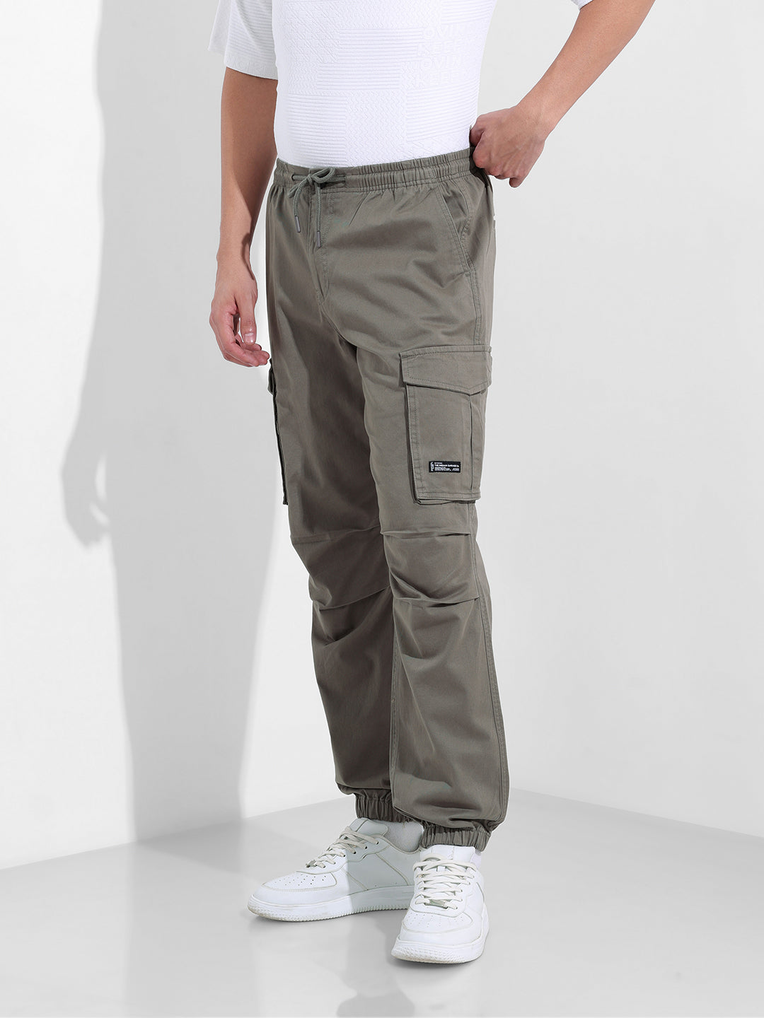 Men's Stone Grey Relaxed Fit Solid Utility Cargo
