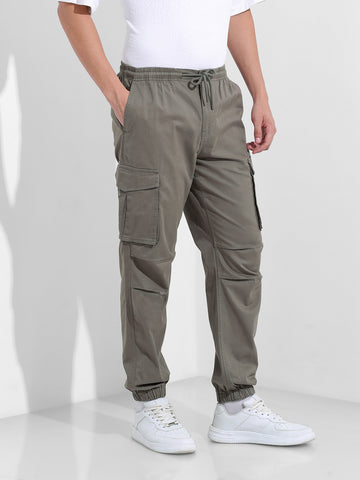 Men's Stone Grey Relaxed Fit Solid Utility Cargo