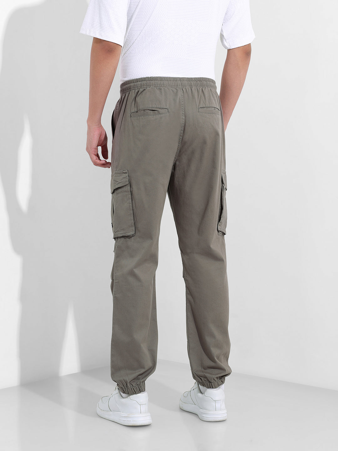Men's Stone Grey Relaxed Fit Solid Utility Cargo