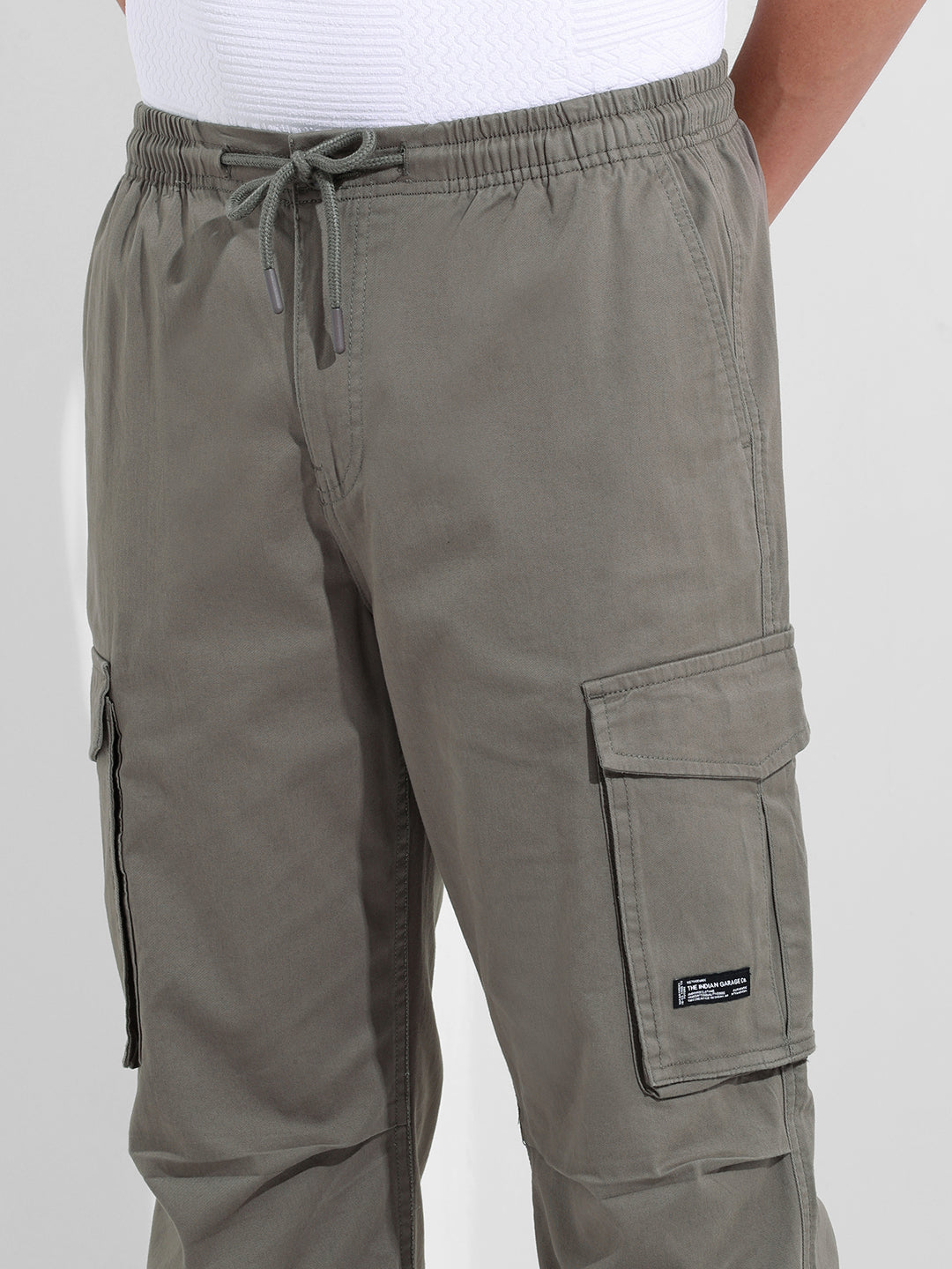 Men's Stone Grey Relaxed Fit Solid Utility Cargo