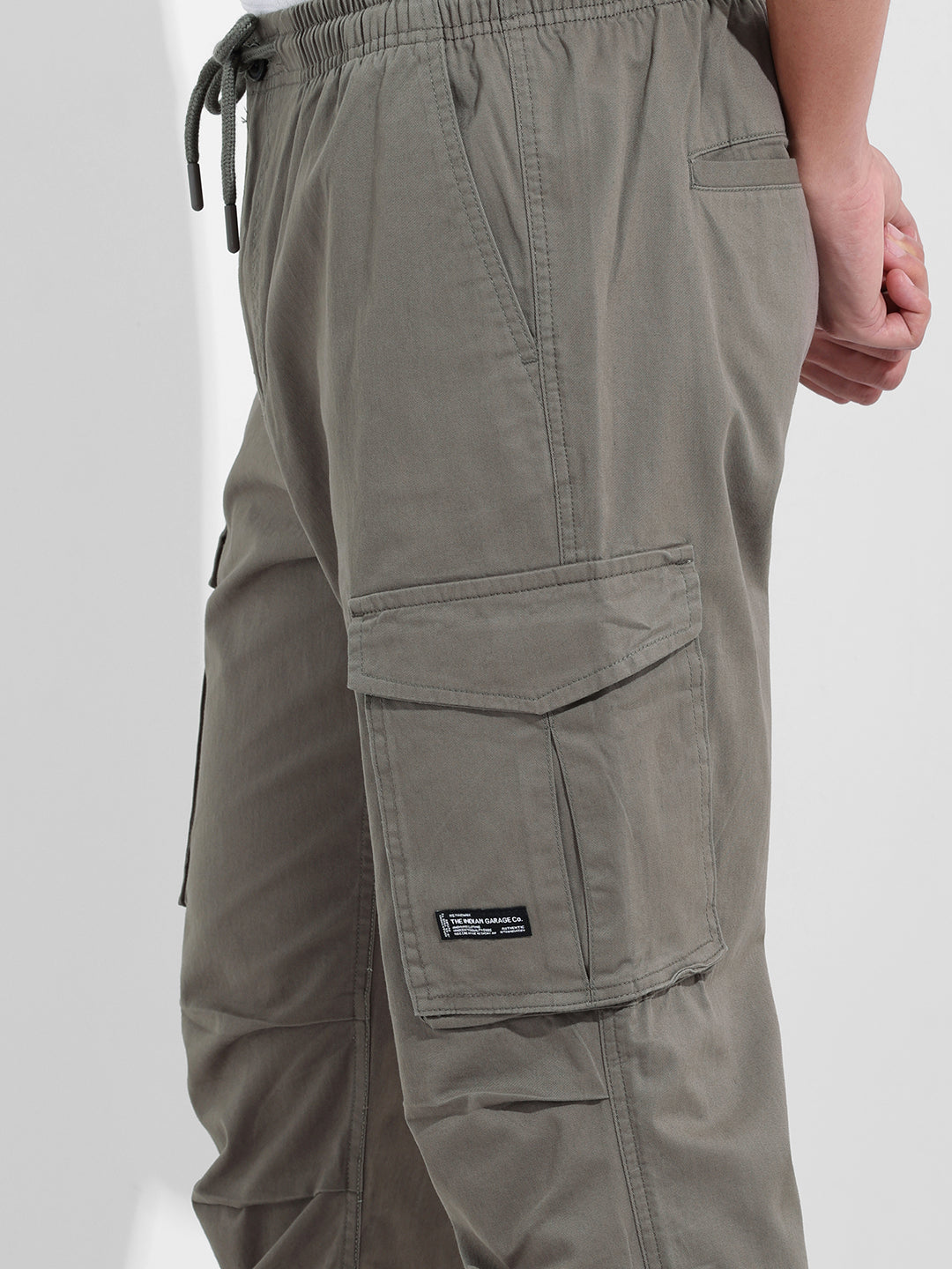 Men's Stone Grey Relaxed Fit Solid Utility Cargo