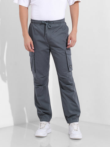 Men's Stone Blue Relaxed Fit Solid Utility Cargo