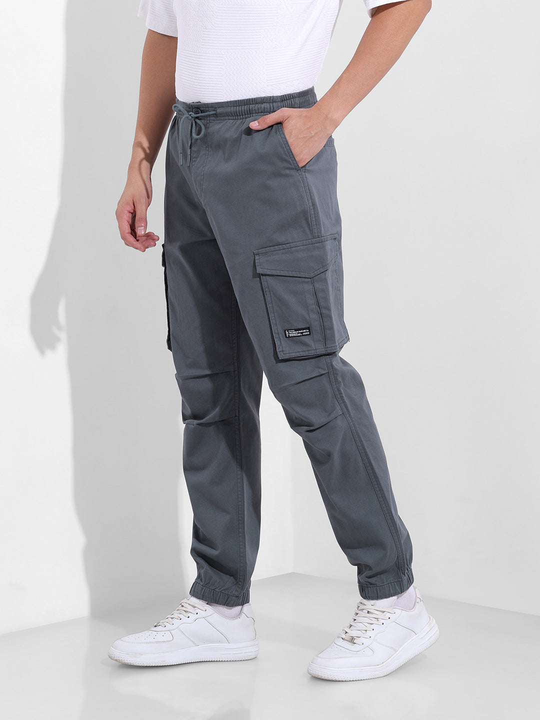 Men's Stone Blue Relaxed Fit Solid Utility Cargo