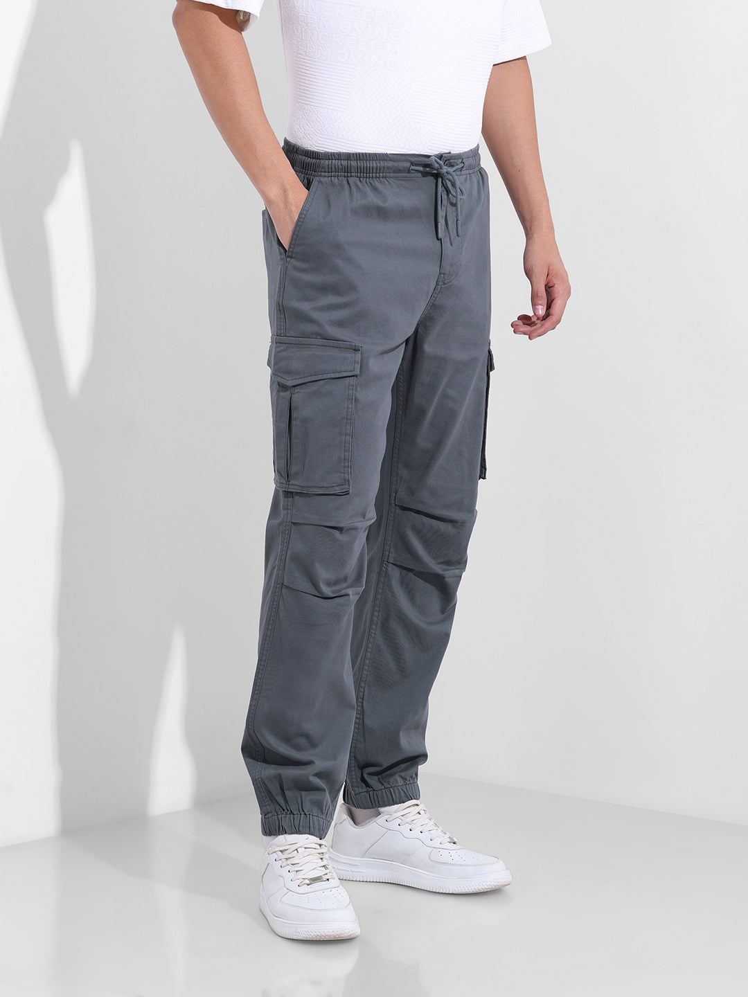 Men's Stone Blue Relaxed Fit Solid Utility Cargo