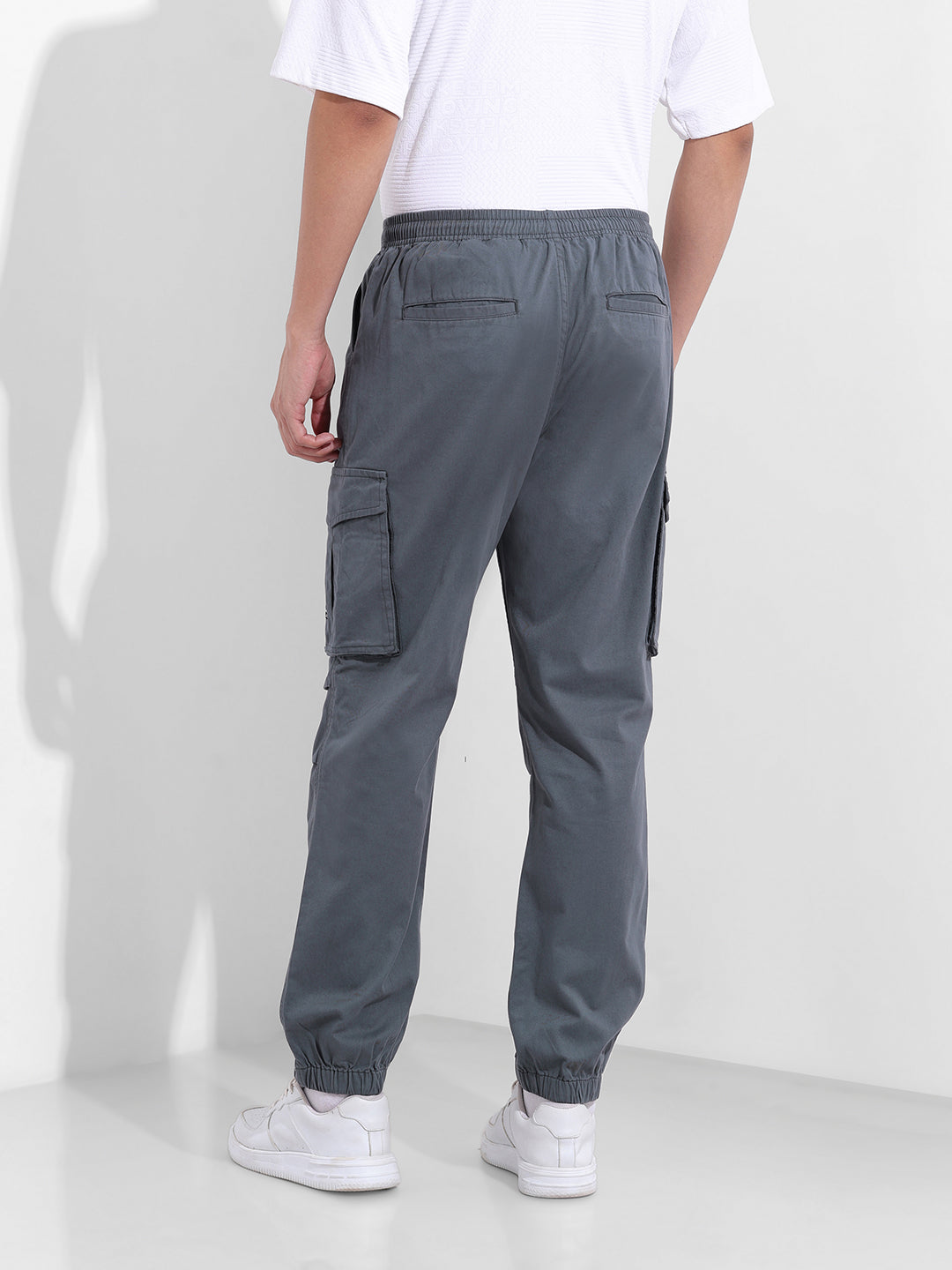 Men's Stone Blue Relaxed Fit Solid Utility Cargo