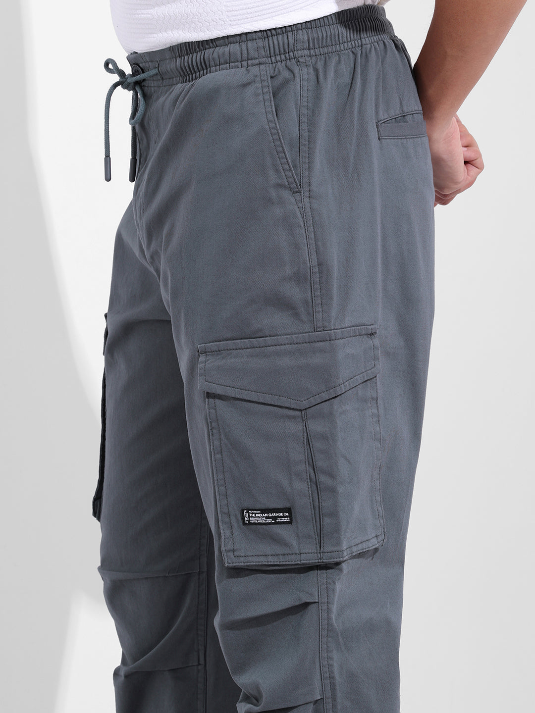 Men's Stone Blue Relaxed Fit Solid Utility Cargo