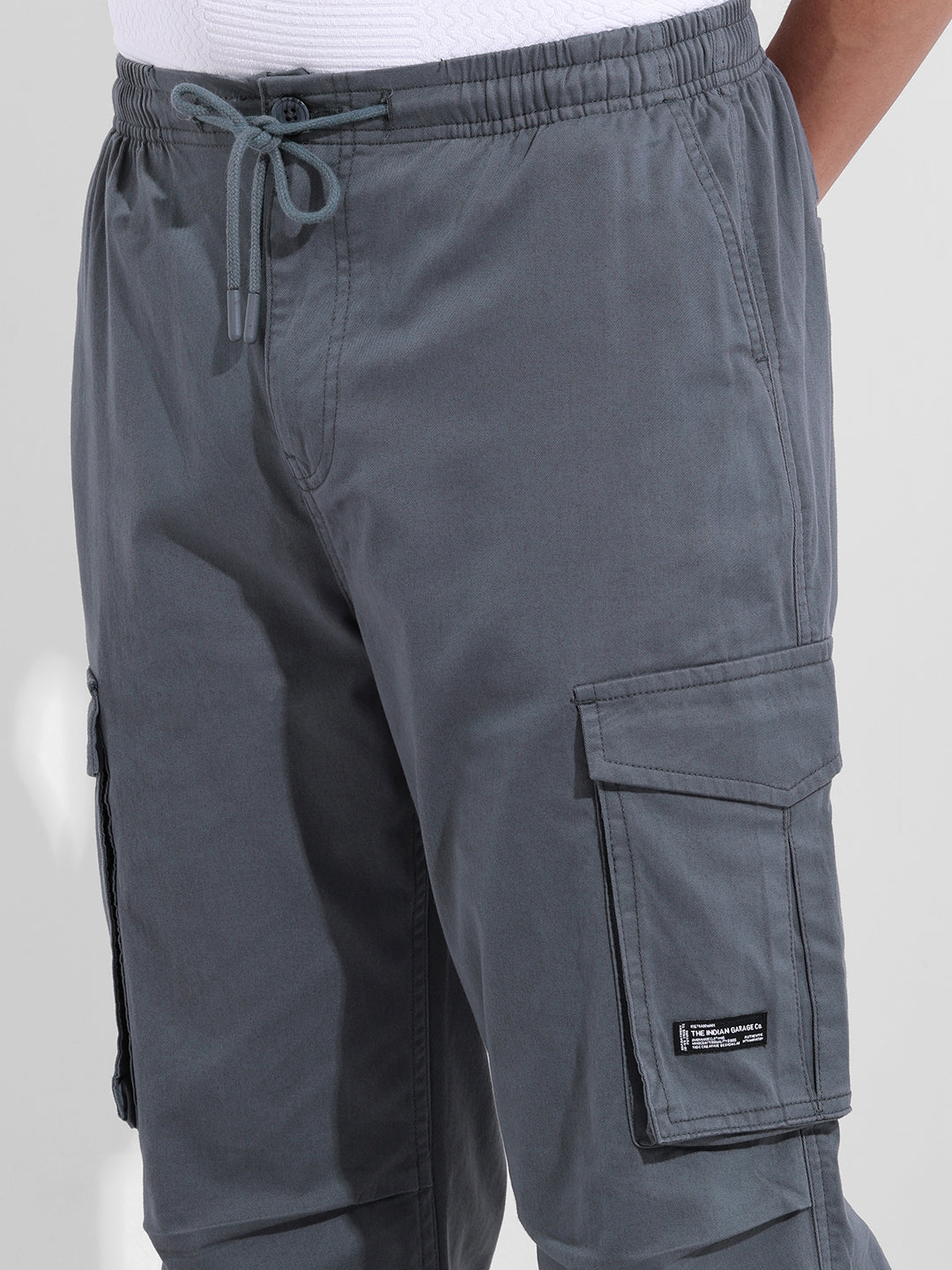 Men's Stone Blue Relaxed Fit Solid Utility Cargo