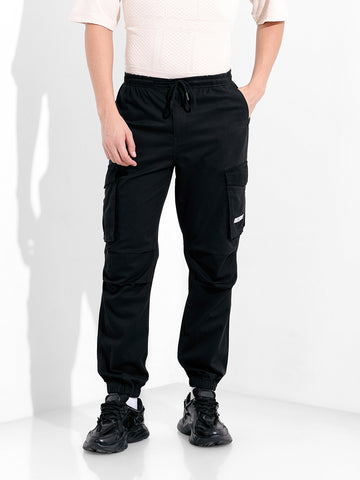 Men's Black Relaxed Fit Solid Utility Cargo