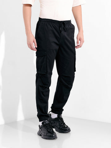 Men's Black Relaxed Fit Solid Utility Cargo