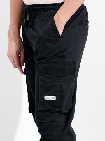 Men's Black Relaxed Fit Solid Utility Cargo