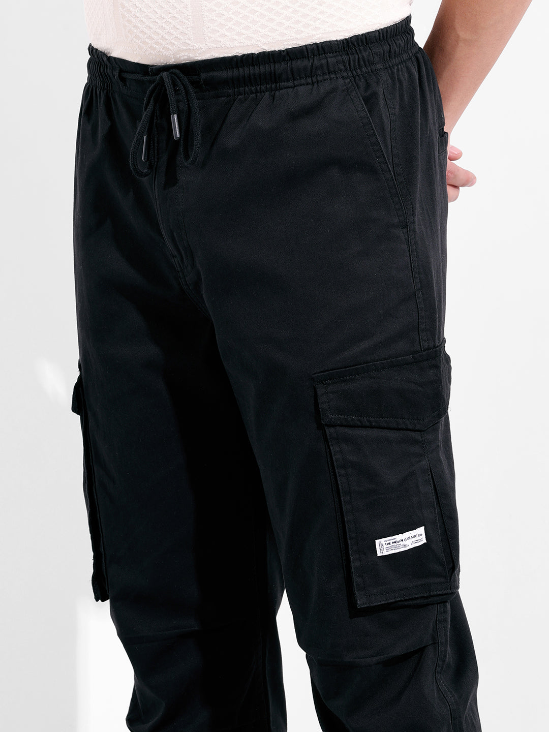 Men's Black Relaxed Fit Solid Utility Cargo