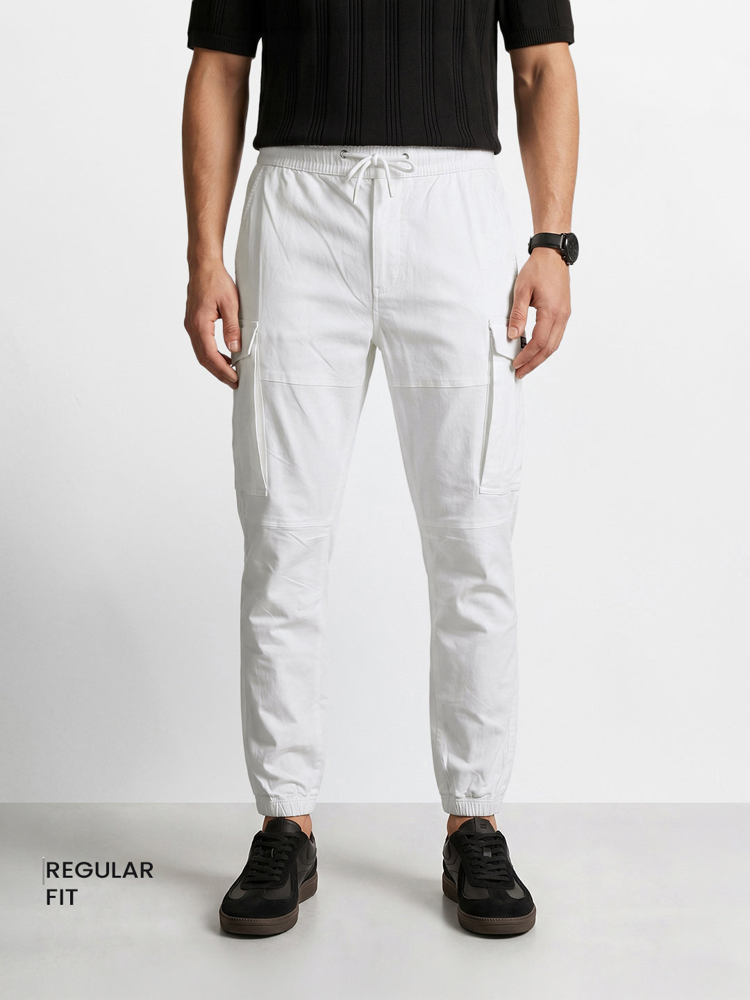 Men's White Regular Fit Solid Utility Cargo