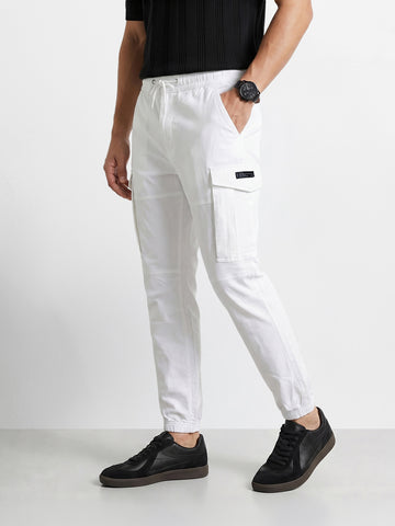 Men's White Regular Fit Solid Utility Cargo