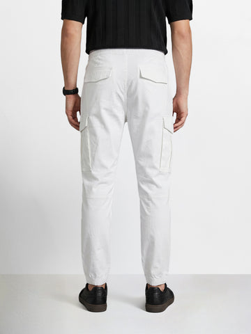 Men's White Regular Fit Solid Utility Cargo