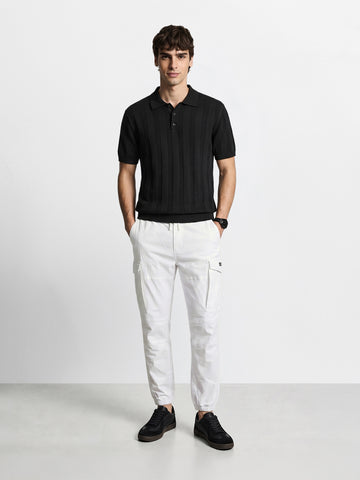 Men's White Regular Fit Solid Utility Cargo
