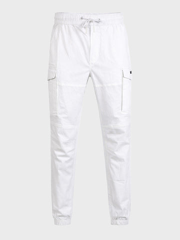 Men's White Regular Fit Solid Utility Cargo