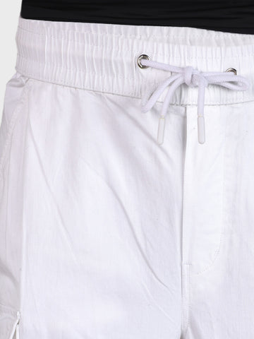 Men's White Regular Fit Solid Utility Cargo