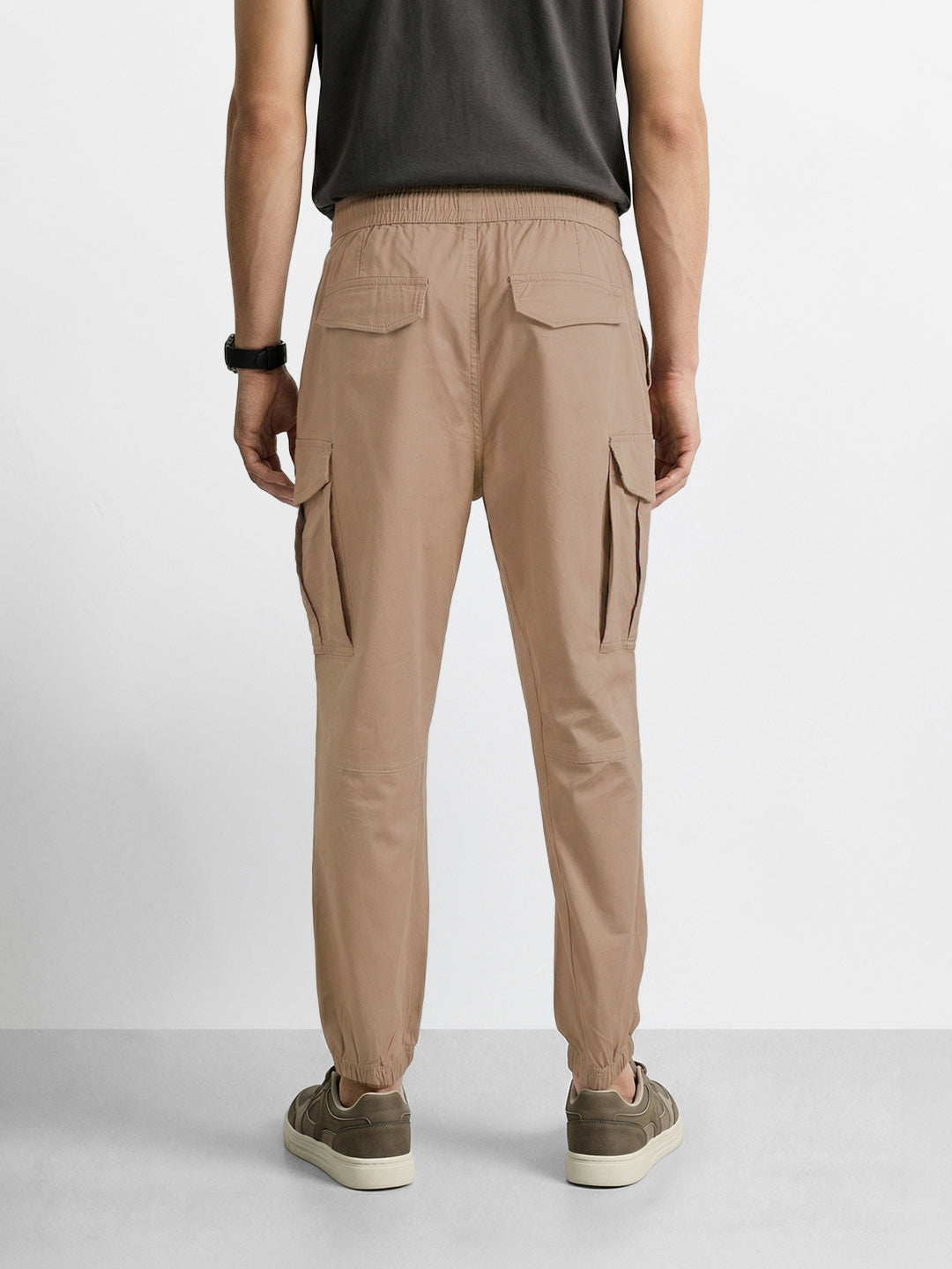 Men's Khaki Regular Fit Solid Utility Cargo