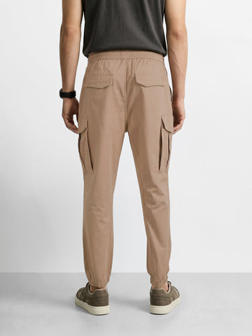 Men's Khaki Regular Fit Solid Utility Cargo