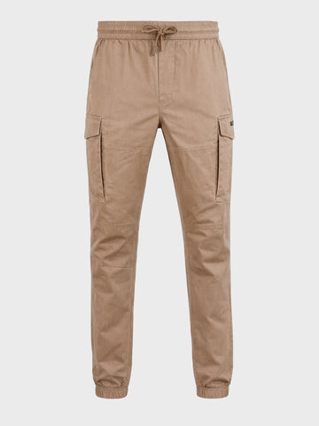 Men's Khaki Regular Fit Solid Utility Cargo