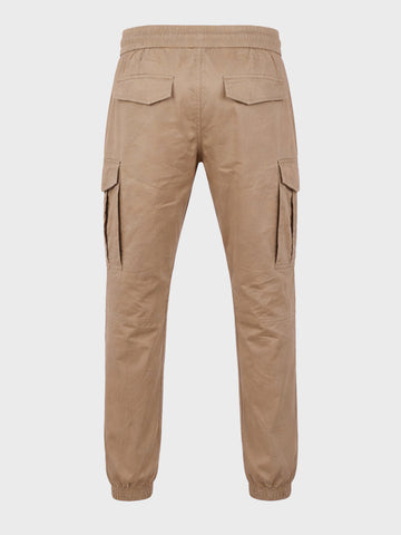 Men's Khaki Regular Fit Solid Utility Cargo